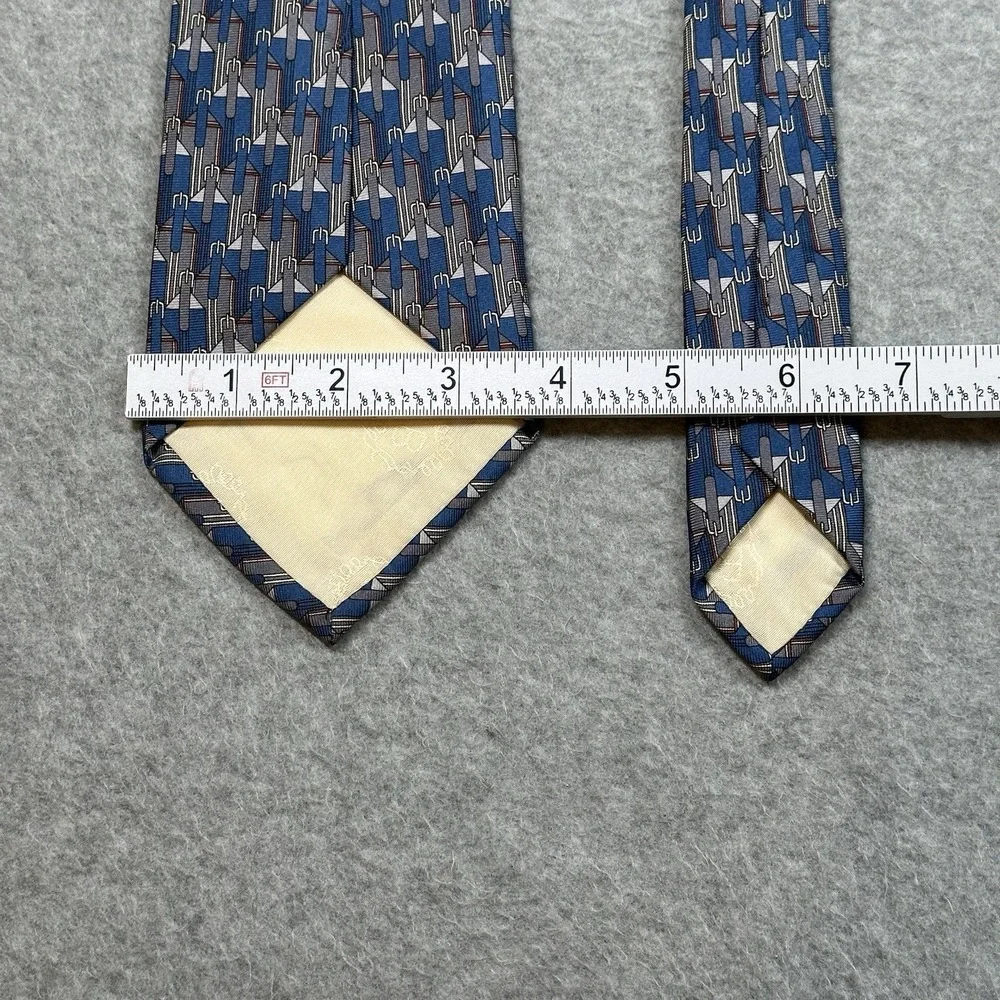 Battistoni Roma Silk Tie Italy Vintage Blue Geometric Designer Necktie 55x3.75in